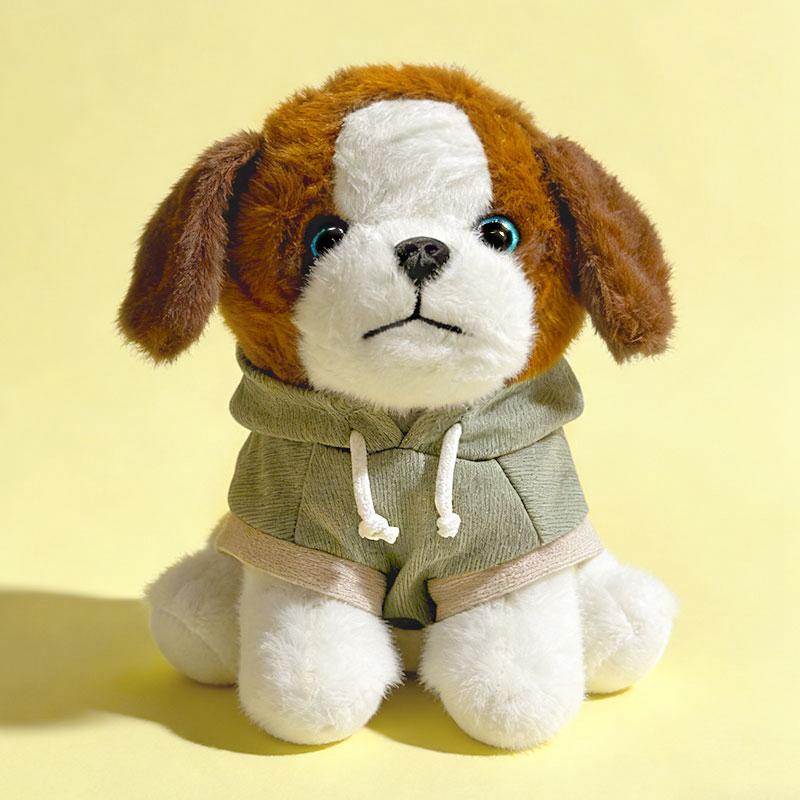 25cm Cute Plush Dog Toy Soft Stuffed Puppy Doll with Hoodie Clothes Perfect Birthday Holiday Gift for Kids Home Room Decoration