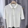 Northern Deer Women's Old Money Style Slub Yarn Polo Collar Knit Short Sleeve, 54.7 Wool, 45.3 Linen, M96Q0417