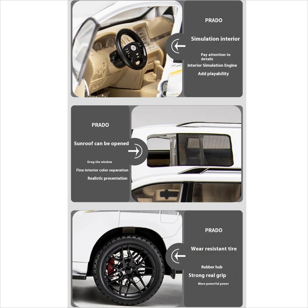 1/18 Scale Toyota PRADO Large Off Road SUV Vehicle Alloy Diecast Metal Car Model Boutique Collection Hobby Decoration Gift for Friend
