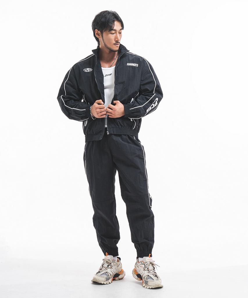 Pijikeolgameoncheu P2452 Piping Windbreaker Jogger Pants [Black]