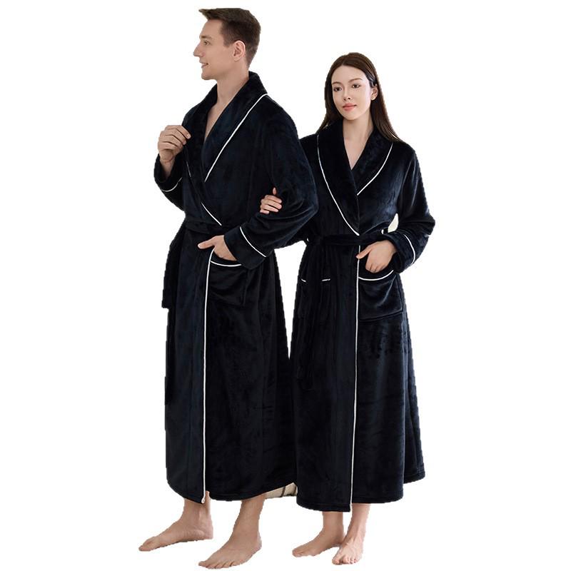 In Stock Flannel Couple's Bathrobe - Unisex Hotel B&B Long Bathrobe