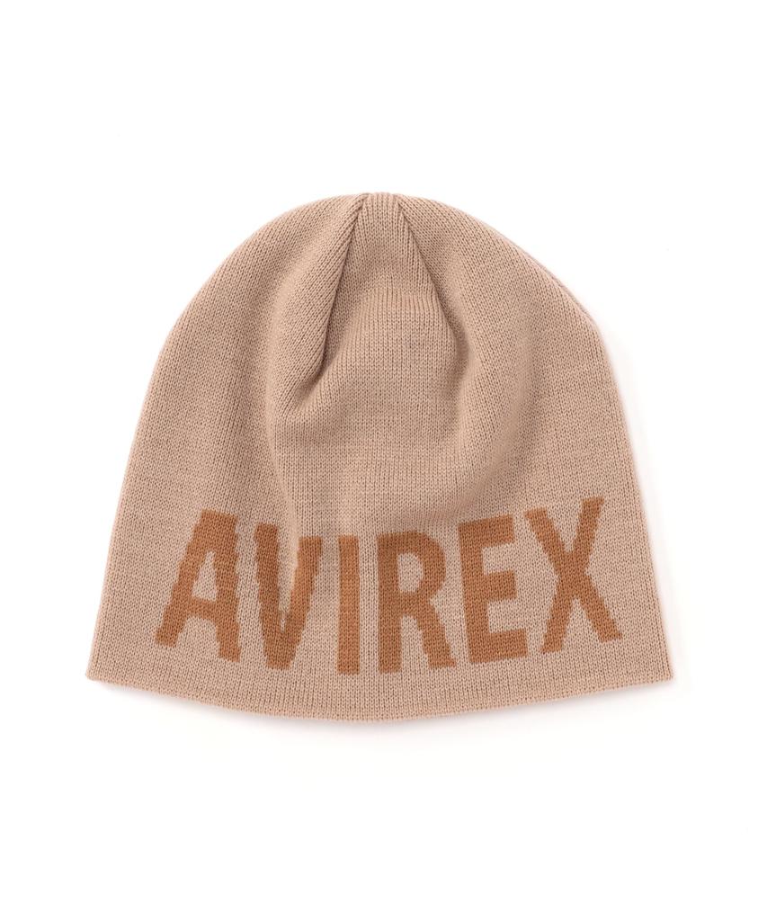 AVIREX LOGO BEANIE beige
