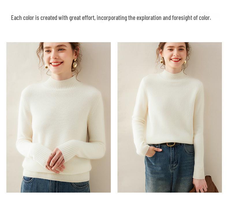 Damen Kaschmir Einfarbig Halbhoher Kragen Pullover - Schlankmachend, Lockere Passform, Gestrickter Langarm für Herbst/Winter.