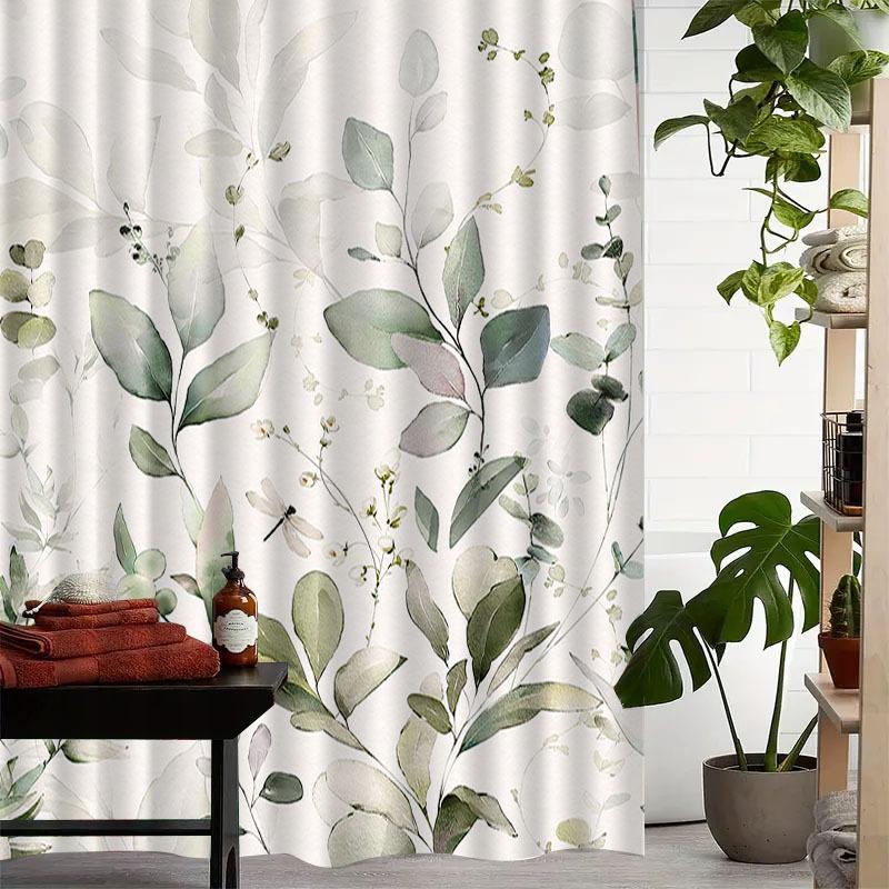 2D Flat, JIT1pcs Simple Flower Pattern 2D Flat Shower Curtain, High-end Elegant Bathroom Curtain Shower Curtain, Shower Curtain