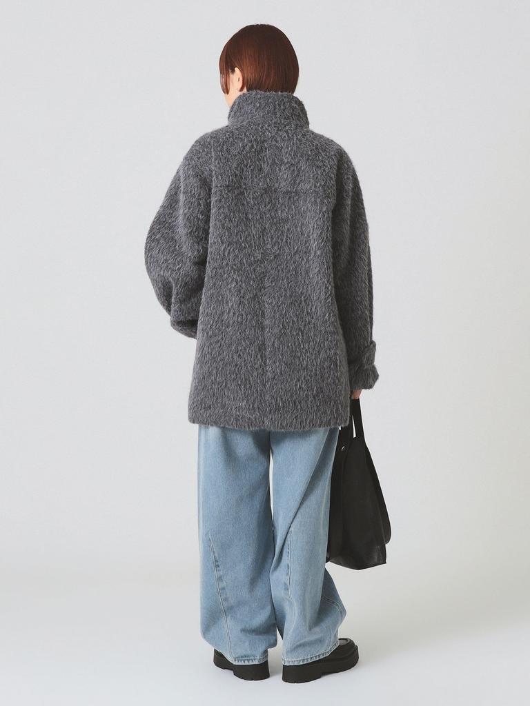 Ray Beams Women's Shaggy Stand Collar Half Coat, Gray 1