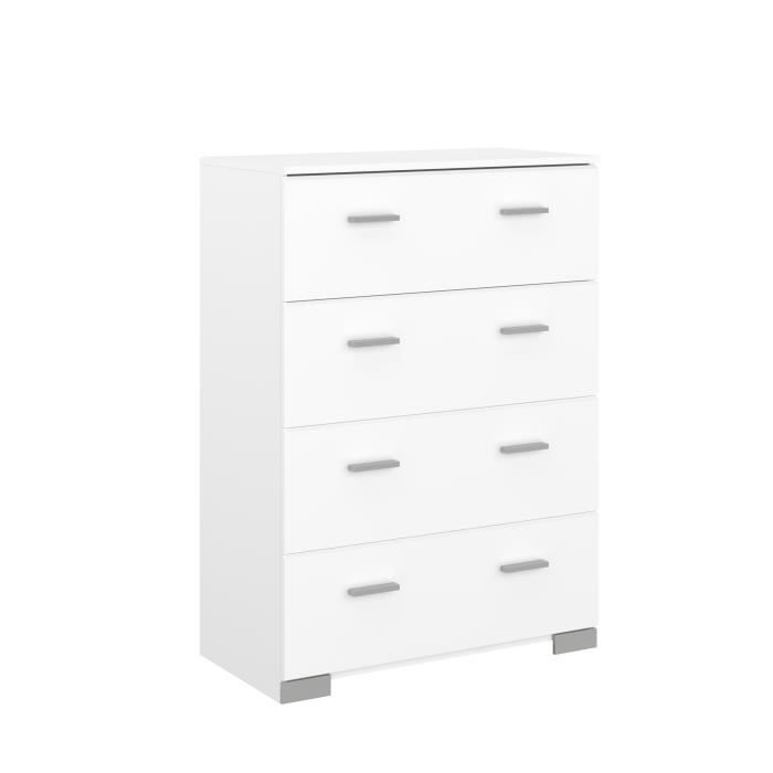 Komplettes Schlafzimmer BOSTON : Doppelbett 140x190 + Kommode + 2 Nachttische - Weiße Ausführung - Hergestellt in Frankreich