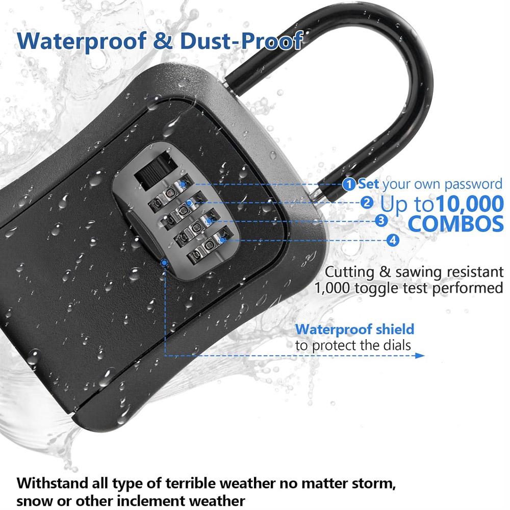 Portable Key Lock Box 4-Digit Combination Safe Detachable Shackle Protective Cover Key Storage For Home Rental Garage Office Realtor Emergency Access