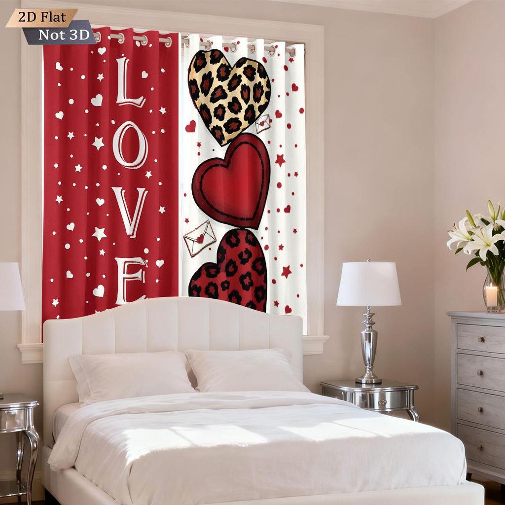 Valentine's Heart Digital Print Blackout Curtains, Customizable Polyester with High-Precision Sun Protection.