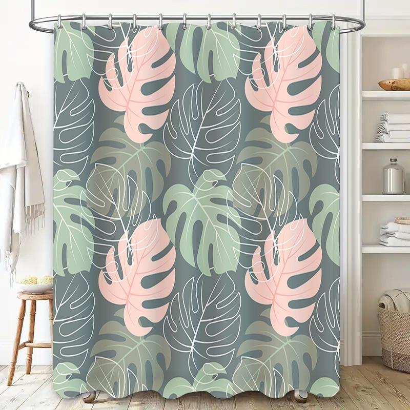 Minimalistisches Modernes Badezimmer Dekor Duschvorhang Mit Palmenblattdruck In Grün Rosa Farben Heimdeko Für Badezimmer Größe: 72 X