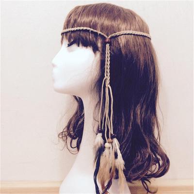 2017 Hippie Indian Feather Headband Handmade Weave Feathers Hair Rope Headdress 