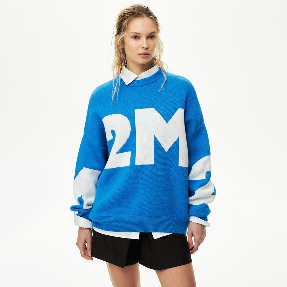 Round Neck Jumper for Autumn Winter Knitted Fashionable Versatile Round Neck Loose Fit Letter Jumper for Women Luxurious Relaxed Versatile Top