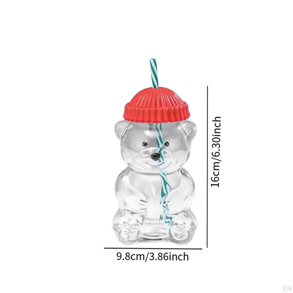 Bear Glass Cup Juice Glasses Clear Novelty Adorable Versatile Beverage Container with Lid for