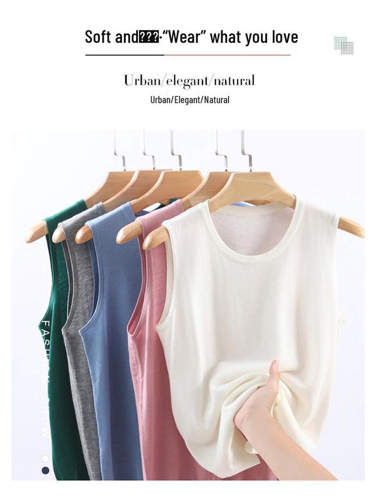 2025 Women's Fine Merino Wool Round Neck Sleeveless Knitted Vest – Solid Color, Loose Fit, Versatile Base Layer for Early Autumn