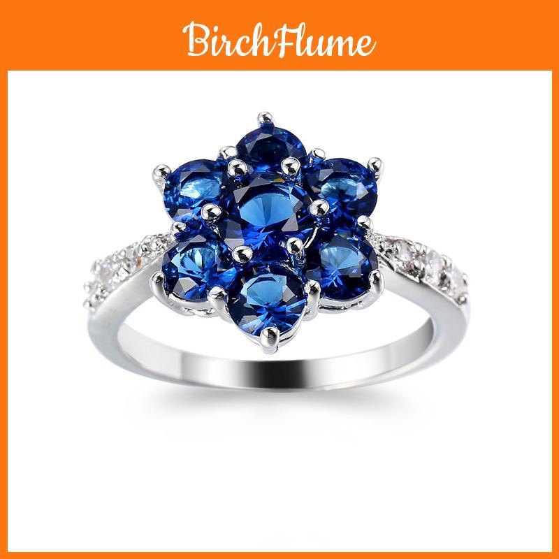 Elegant Blue Flower Shaped Ring For Women With Silver Topaz Detailing In Fashionable Style