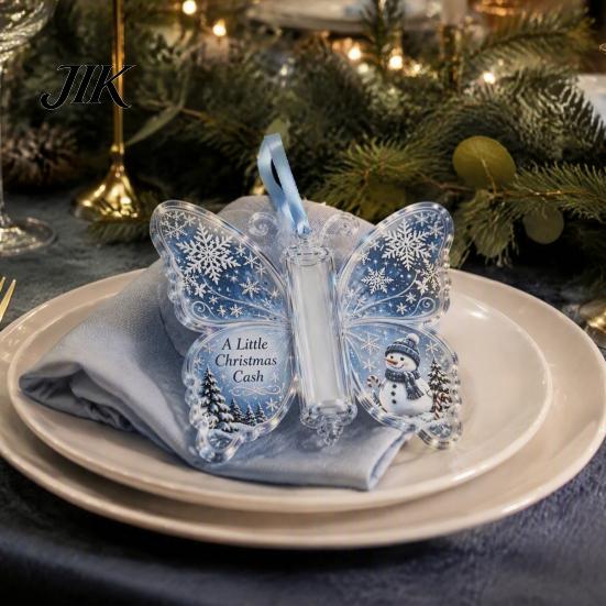 Transparenter Acryl-Weihnachtsanhänger Geldhalter-Schmuckstück, Bargeld-Hänge-Dekoration mit Vintage-Feiertags-Überraschung Schmetterlingsdruck, Partyzubehör