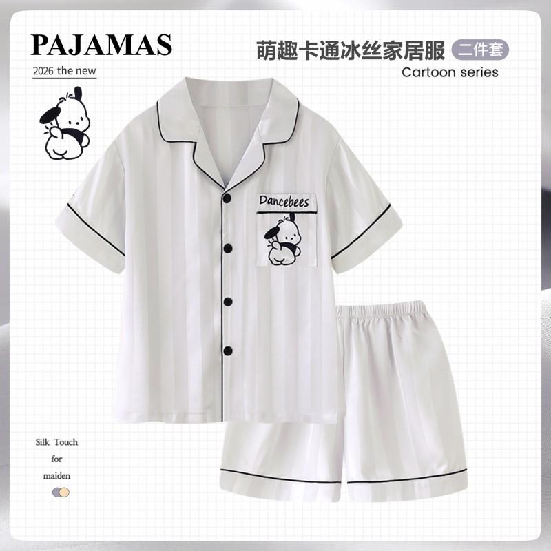Boys Lightweight Ice Silk Pajama Set Short Sleeve Sleepwear Kids 3-8 Years Cartoon Print Two-Piece Home Wear