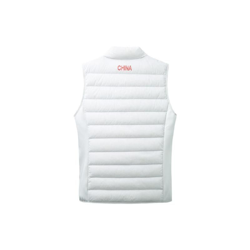 Anta National Flag Pattern Embroidered Zipper Down Vest Men Vests Sand-Gray 452210712-1