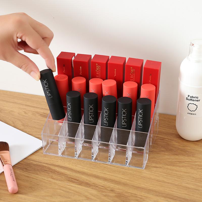 Transparent Lipstick and Lip Gloss Stand Multi-compartment Organizing Box Desktop Makeup Lipstick Display Stand
