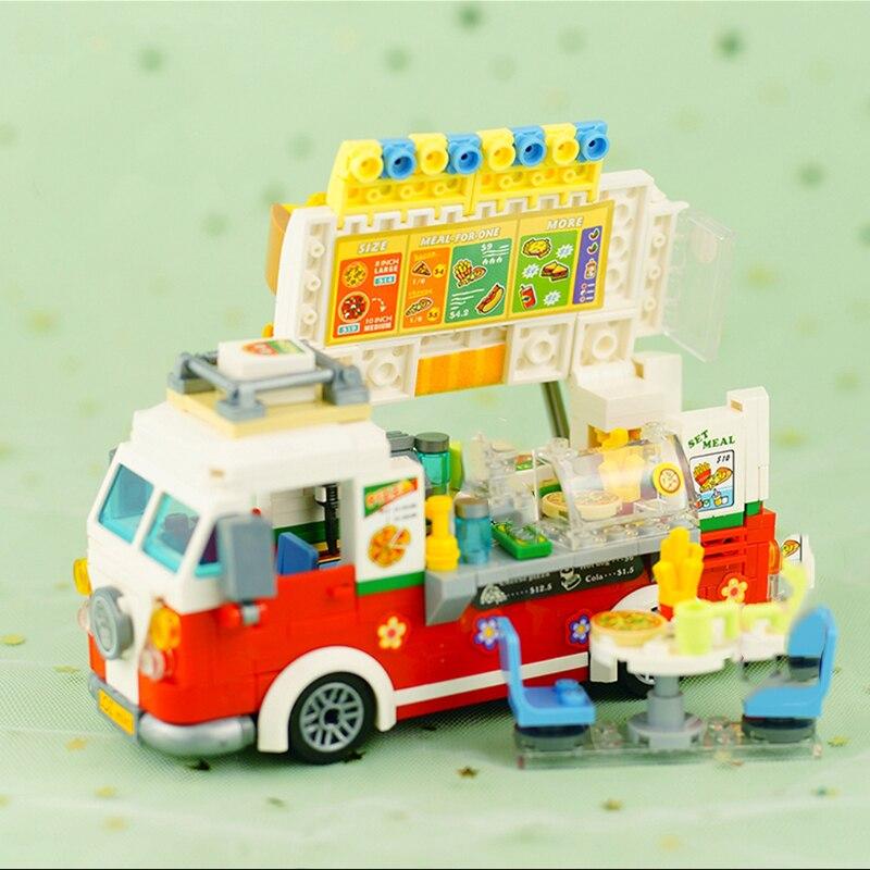 LOZ 1739 Dream Parc de distracții Camion cu mâncare Pizza Mașină Vehicul Model 3D DIY Mini Blocuri Cărămizi Jucărie de construcție pentru copii Cadou fără cutie