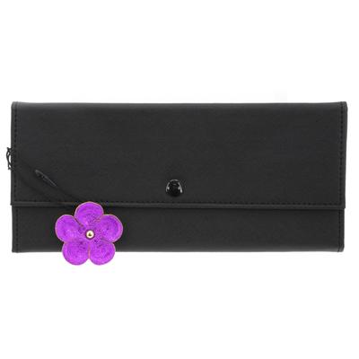 [Q0647] - 'Humeur Fleurie' Travel Jewelry Case Black Purple - 22x11x2 Cm