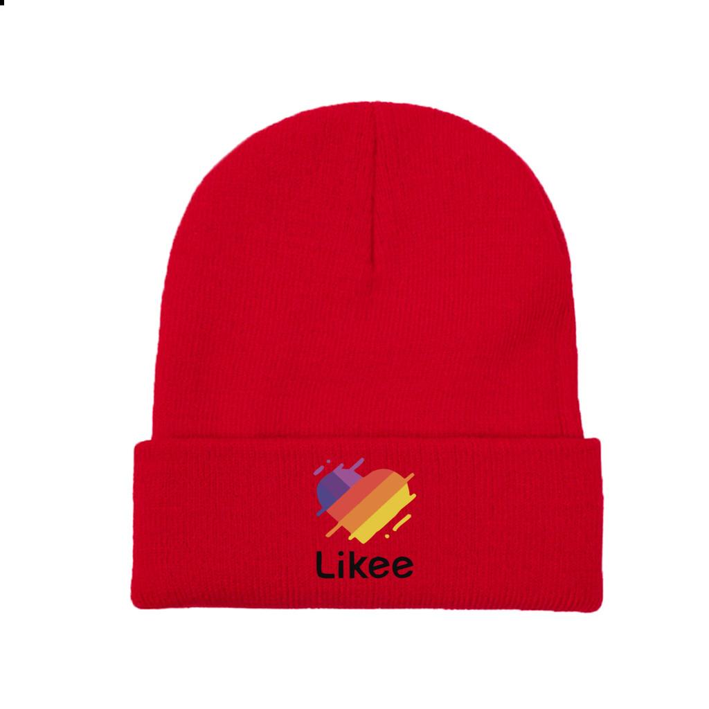 Likee App Logo Likee Heart Rainbow Graffiti Knitted Hat for Women Unisex Skullies Beanies Winter Hat Polyester  Crochet Caps