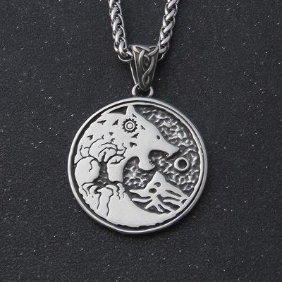 Colar com pingente de lobo em aço inoxidável estilo completo colar viking