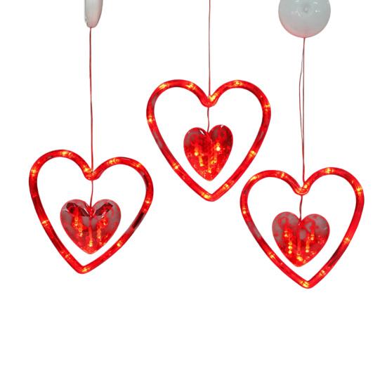 3 Bucăți Lumini Cortină Inimă cu Ventuze Lampă Portabilă Iubire Lumini Fereastră de Ziua Îndrăgostiților cu Telecomandă Iluminat Festiv Romantic