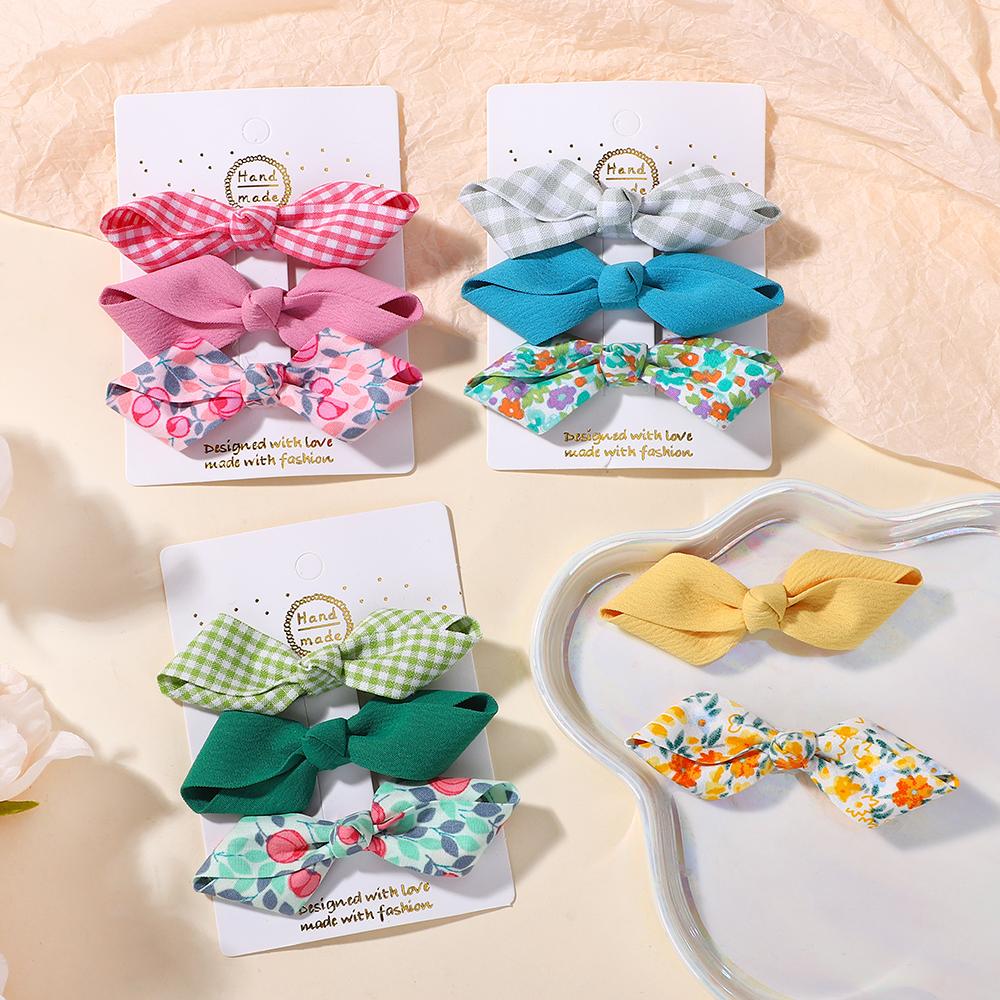 3Pcs/Set Cute Bows Baby Girls Hairpin Set Floral Plaid Bangs Hair Clip Korean Hair Accessories Sweet Kids Headdress 3Pcs/lot