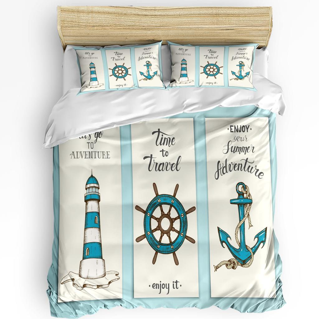 Lighthouse Bedding Set For Bedroom Bed Home Nostalgic Watercolors with Gull Ancient Anchor Duvet Cover Quilt Cover Pillowcase