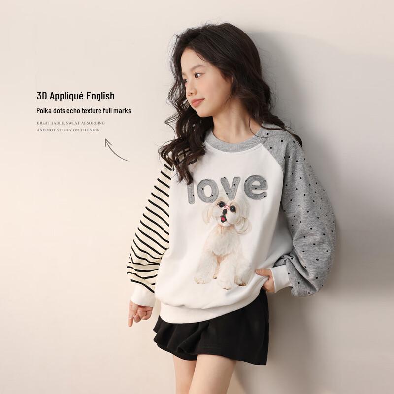 LUSON Girls  Polka Dot Stripe Raglan Sweatshirt 130