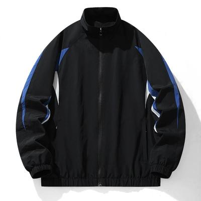 Jaqueta Casual Esportiva Masculina com Gola Alta e Contraste em Patchwork para Primavera e Outono