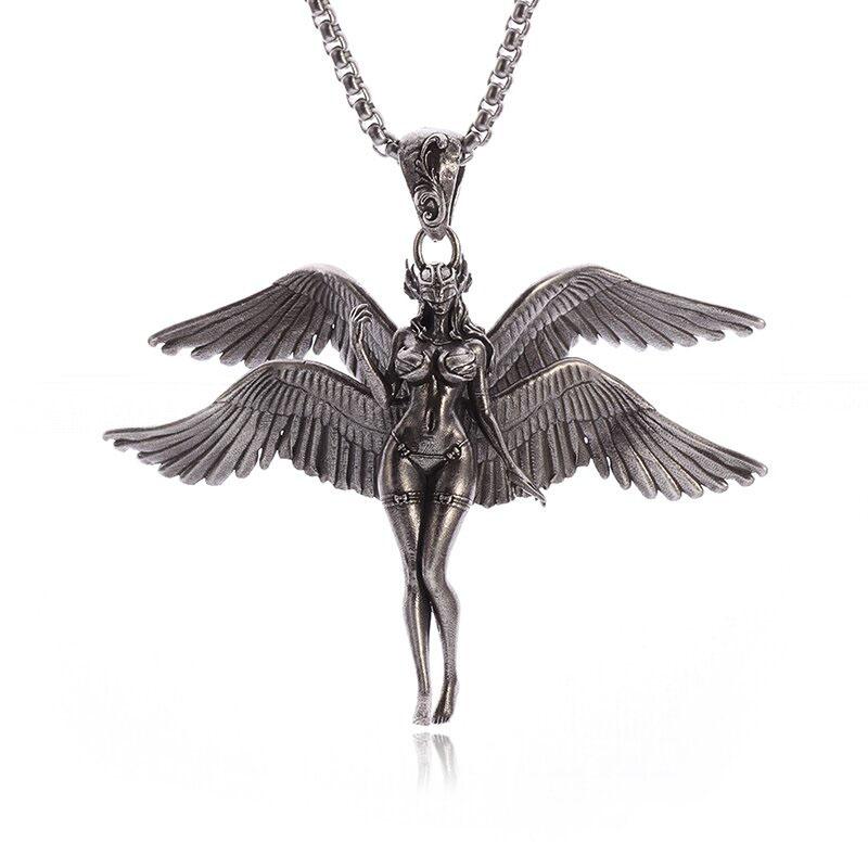 Exquisite Four-Winged Angel Pendant Sexy Goddess Mechanical Female Warrior Necklace Male and Female Couple Hip-Hop Trend Jewelry