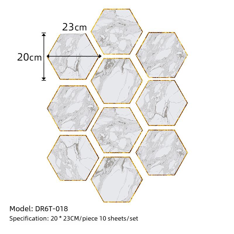 50Pcs Grey and White Marble Wood Bohemian Peel and Stick Self-Adhesive Hexagon Tile Stickers for Home Cabinet Kitchen Living Room Wall