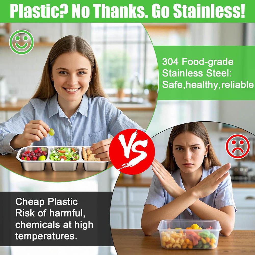 Stainless Steel Snack Containers with Lids,3 Compartment Reusable Snackle Box Container,Metal Food Storage Containers for School