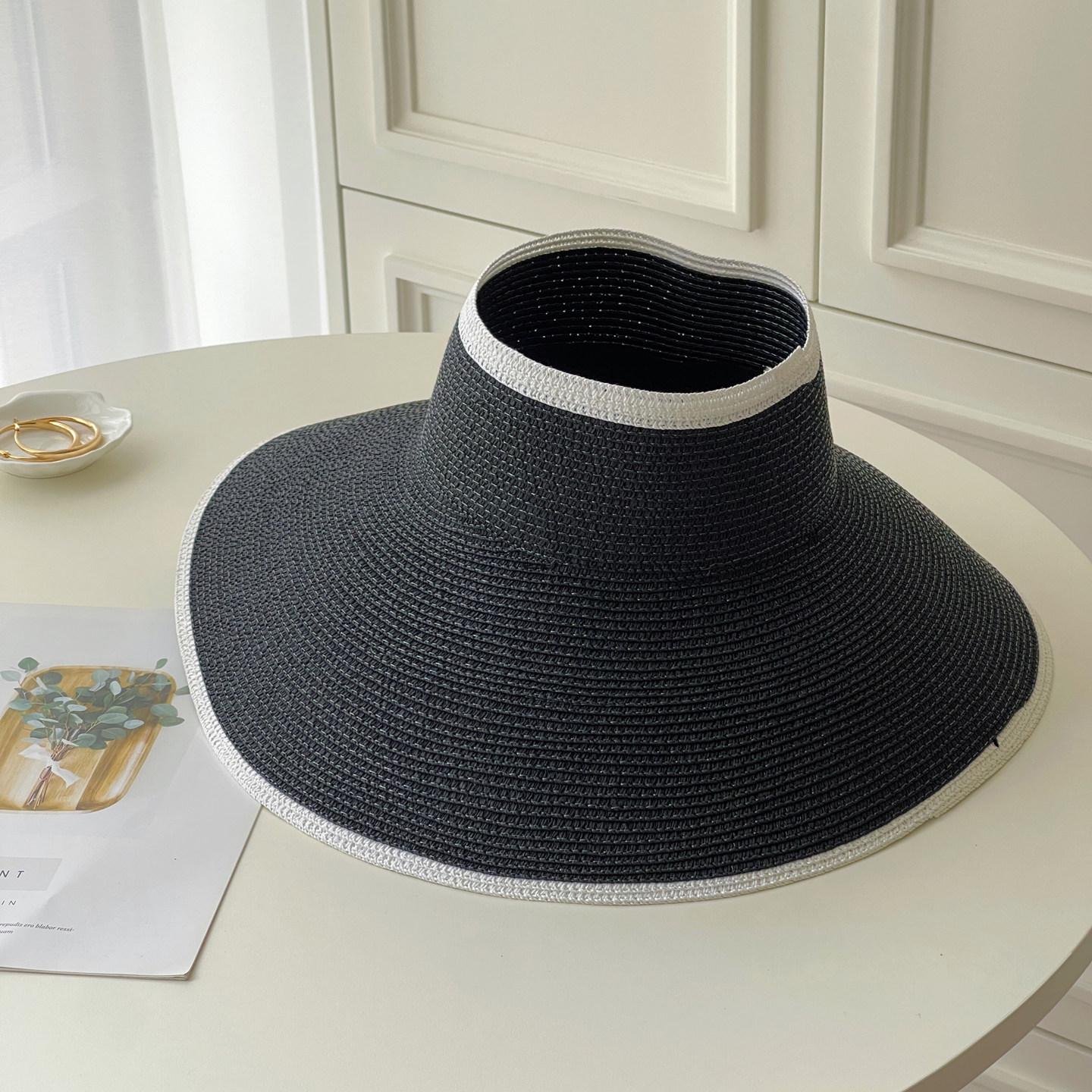 

Children s Summer Straw Hat Large Brim Sun Protection Outdoor Fisherman Style Empty Top Sunshade Hat for Kids Adult 56-58cm чорний