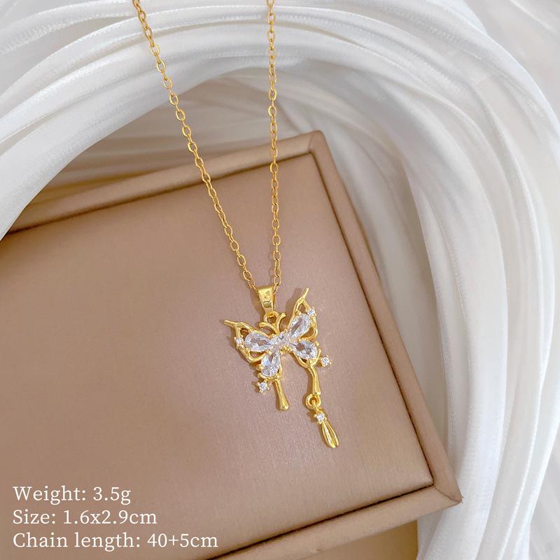 Foreign Trade Portrait Copper Micro-Inlaid Necklace Combination Female Real Gold Electroplated Exquisite Collarbone Chain
