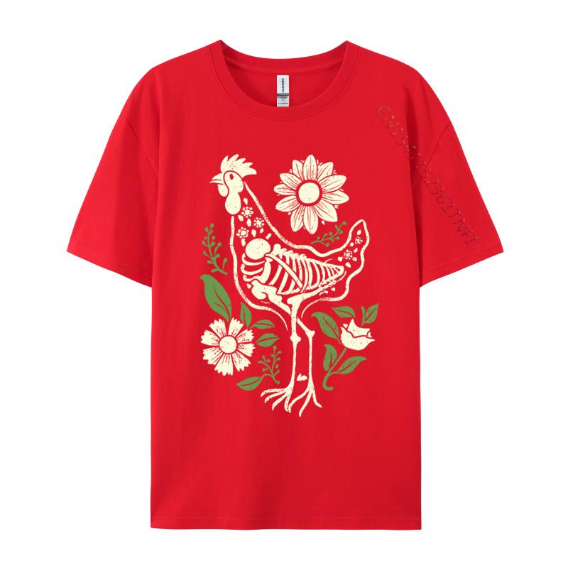 Floral Skeleton Farm Eggs Farmer Hen Chicken Flower Animal Normal Casual Top T-Shirt Tees For Men Company Cotton Gift T-Shirts