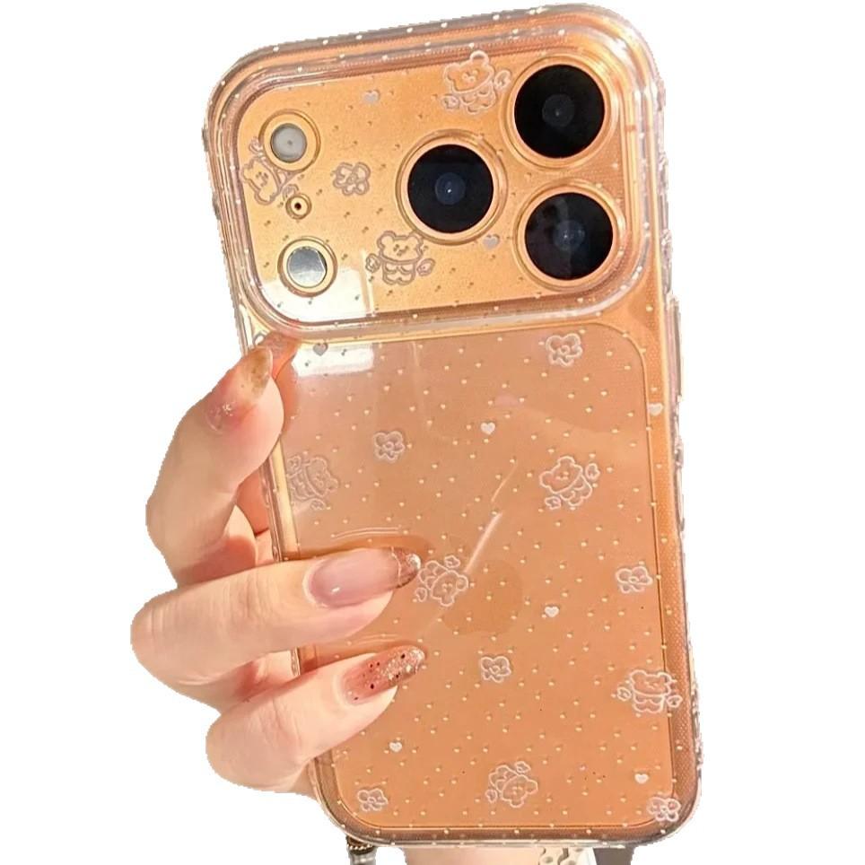 Polka dot flower angel bear for iPhone16 transparent 17promax mobile phone case Apple 15 space case 14