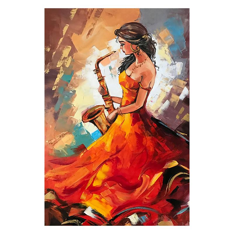 Musician Girl Musical Instrument Oil Painting Print Canvas