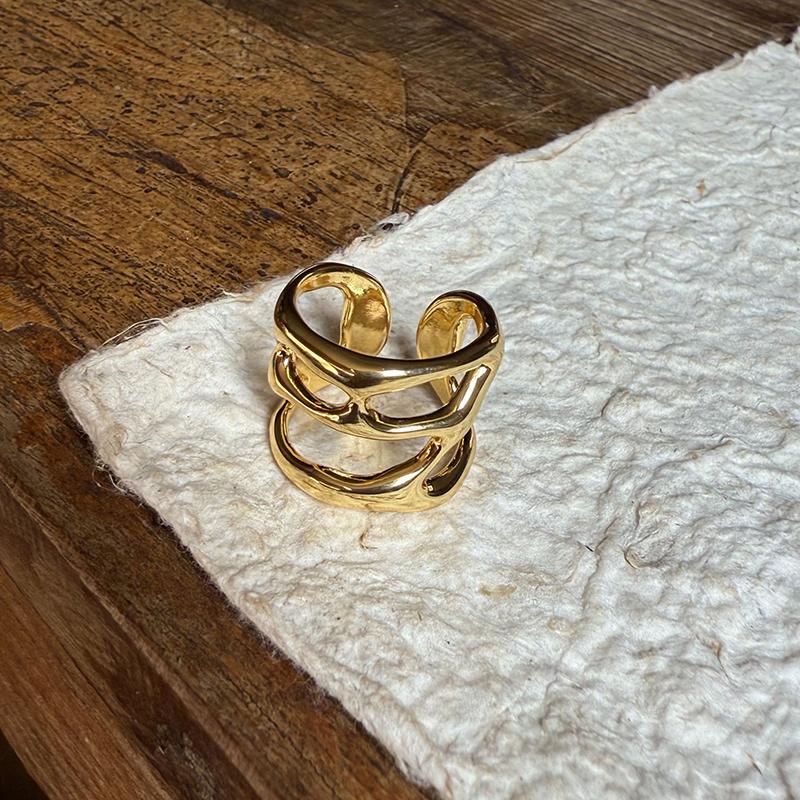 

Stainless Steel Lava Rings for Women Men Gold Color Hollow Wide Ring Female Male Wedding Party Finger geometry Zircon Gift New