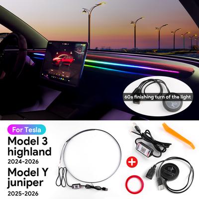 For Tesla Model Y Juniper 2025 2026-UP Model 3 Highland 2024 Car LED Ambient RGB Front Windshield Control Remote Symphony Lamp