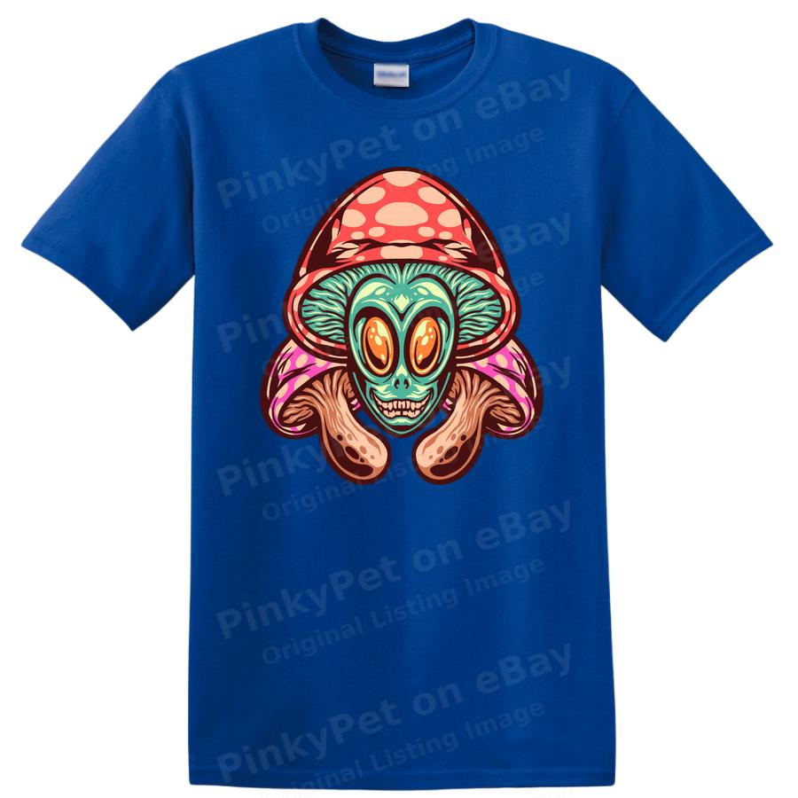 Alien Mushroom T Shirt Funny Graphic Tee with Trippy Psychedelic Design