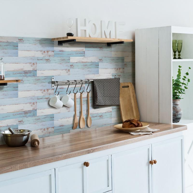 4/12 buc. Autocolant pentru faianta din lemn albastru, autoadeziv, impermeabil, PVC, decor baie