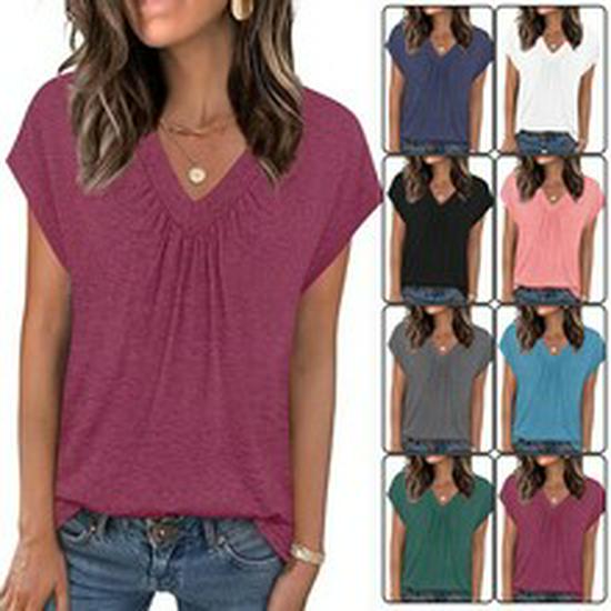 Women's Ribbed Knit Short-Sleeve T-Shirt - Casual Spring/Summer Top