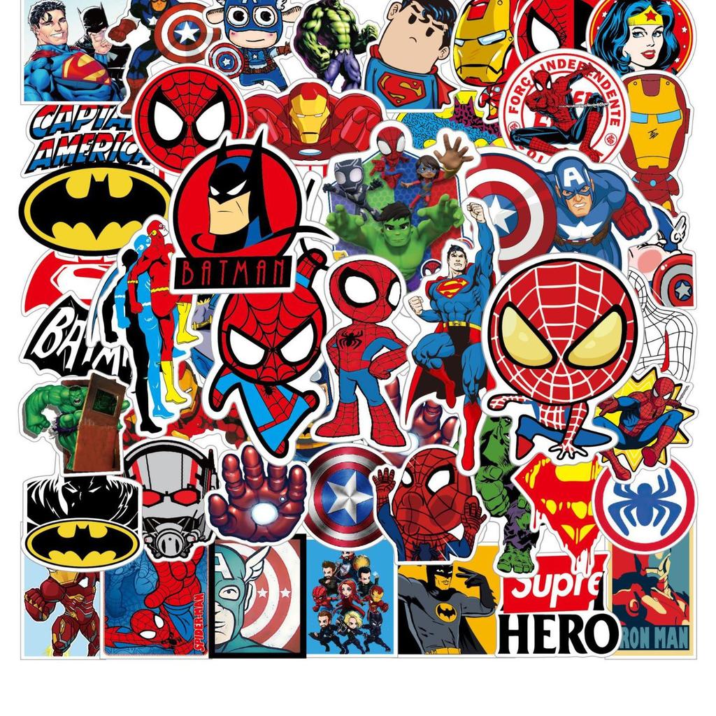 50 Marvel & DC Superhero Cartoon Stickers for Car, Guitar, Notebook, and Graffiti Use
