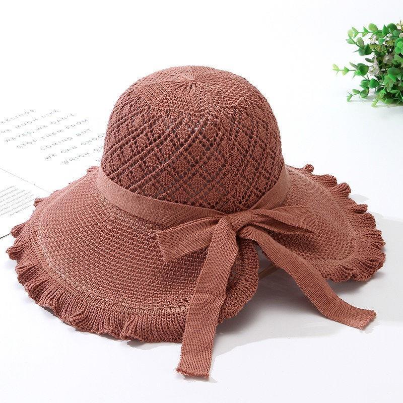 

Летняя солнцезащитная шляпа для женщин, вязаная панама с бантом, дышащая складная солнцезащитная шляпа от солнца ONE SIZE