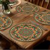 Waterproof Round Placemats for Plates 4Pcs Nordic Wooden Coasters, Vintage Floral Heat Resistant Drink Mats, Non Wavy Edge Table Decor Home