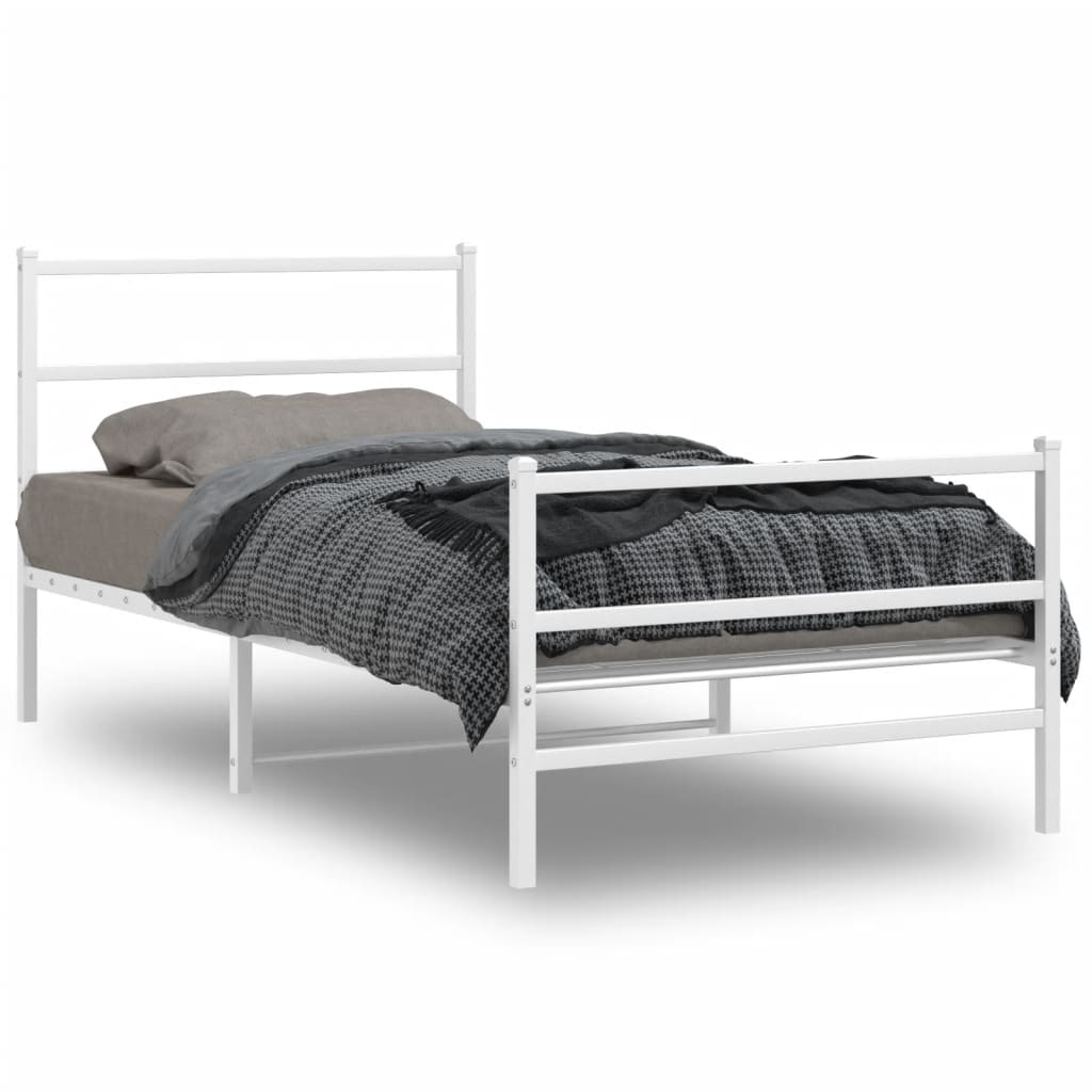 Metal Bed Frame with Headboard and Footboard White 100 x 200 cm