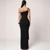 GD-solid Color Sexy Waist See-through Tube Top Strap Design Slanted Shoulder Dress