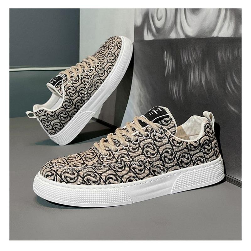 Men Breathable Low Top Thick Sole Printed Canvas Casual Sports Sneakers